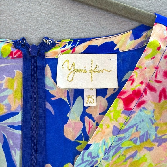 Yumi Kim - women’s 100% silk Liz Romper blue zean floral print 3/4 sleeve SZ XS - Picture 4 of 8